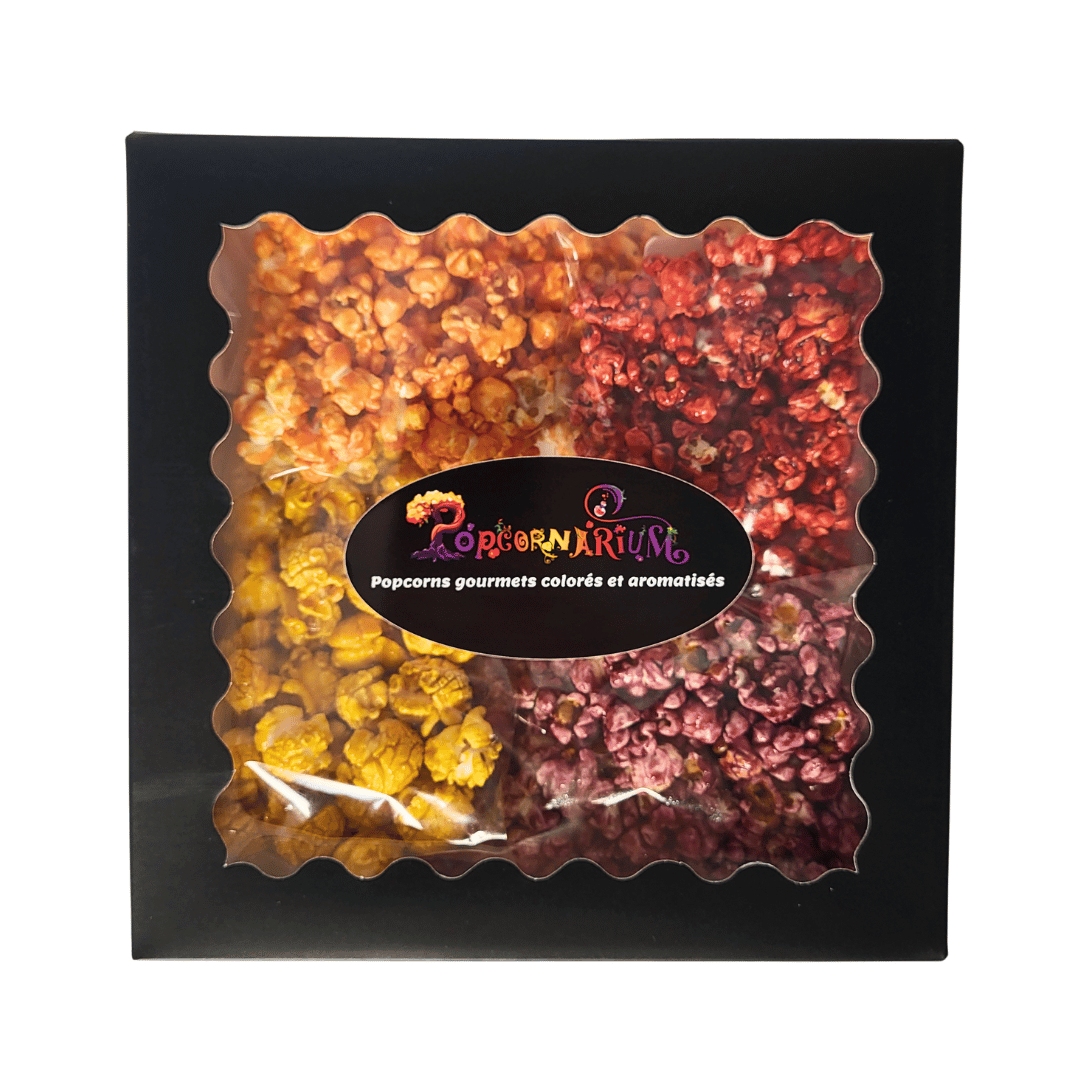 Coffret découverte floral noir - 4 saveurs de popcorn sachets 40g - Popcornarium