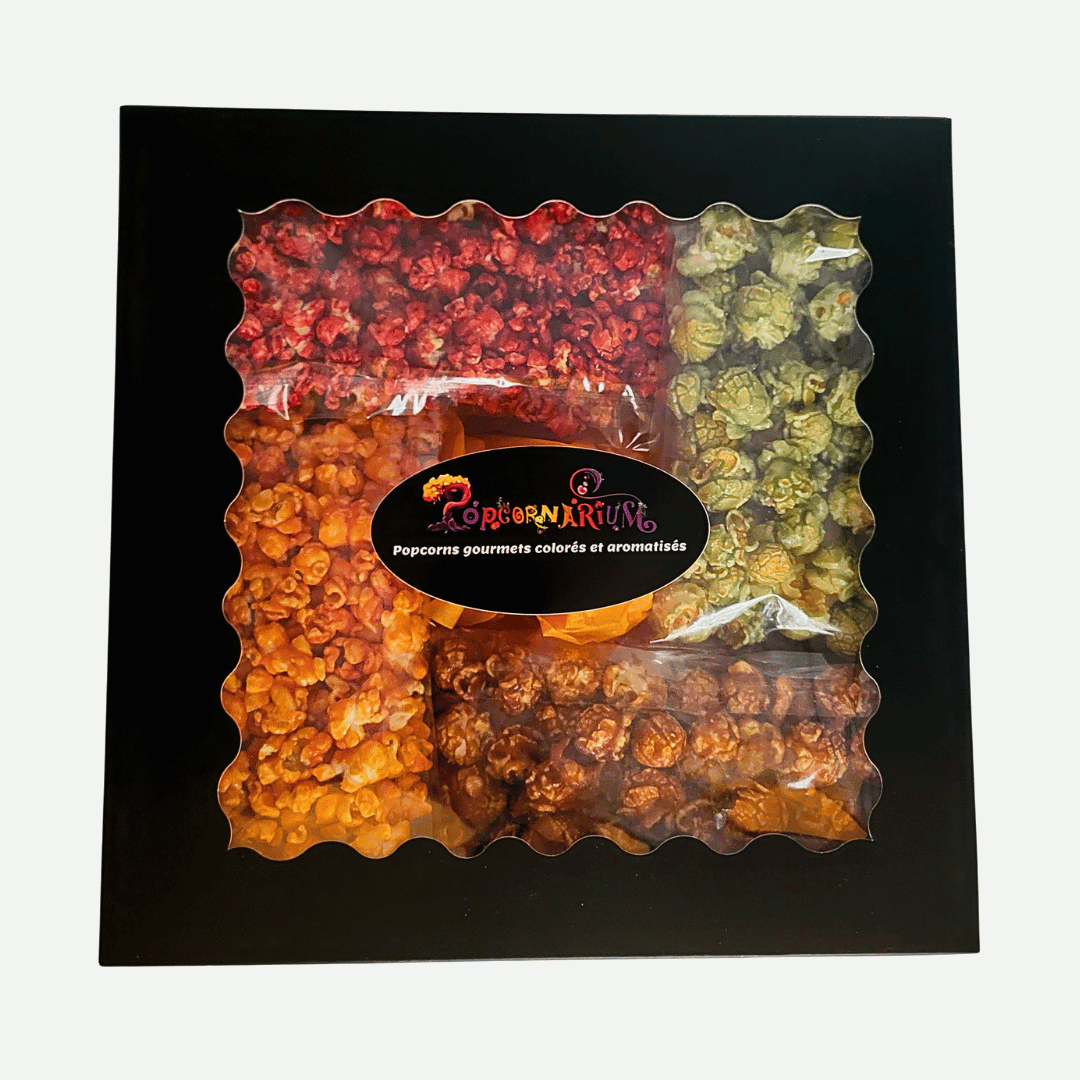 Coffret personnalisé noir - 8 saveurs de popcorn sachets 40g Popcornarium