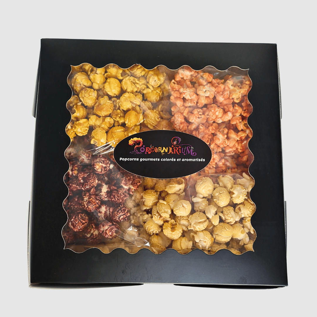 Coffret personnalisé noir - 8 saveurs sachets 100g Popcornarium