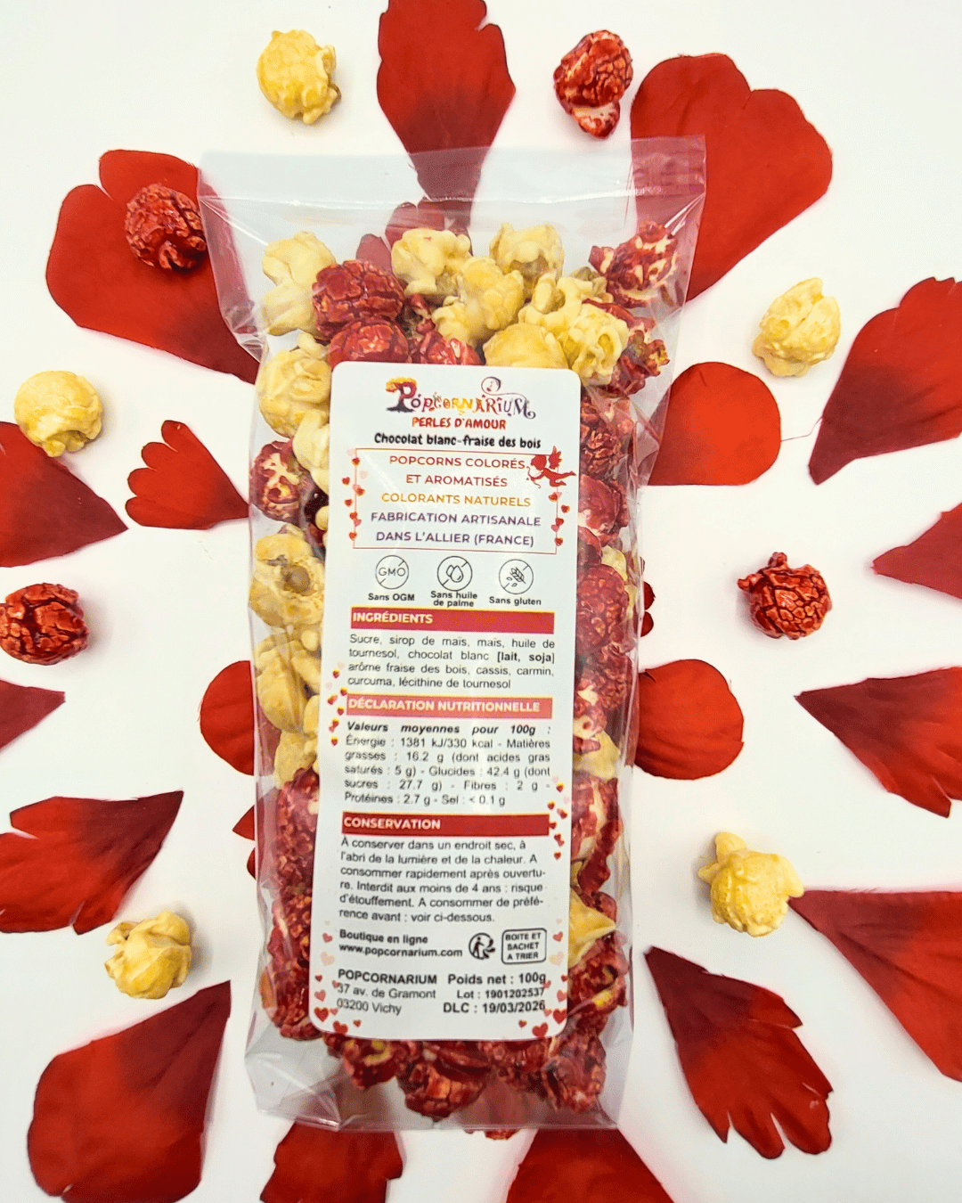 Perles d'amour - Popcorn ÉDITION SAINT-VALENTIN saveur chocolat blanc et fraise des bois 2