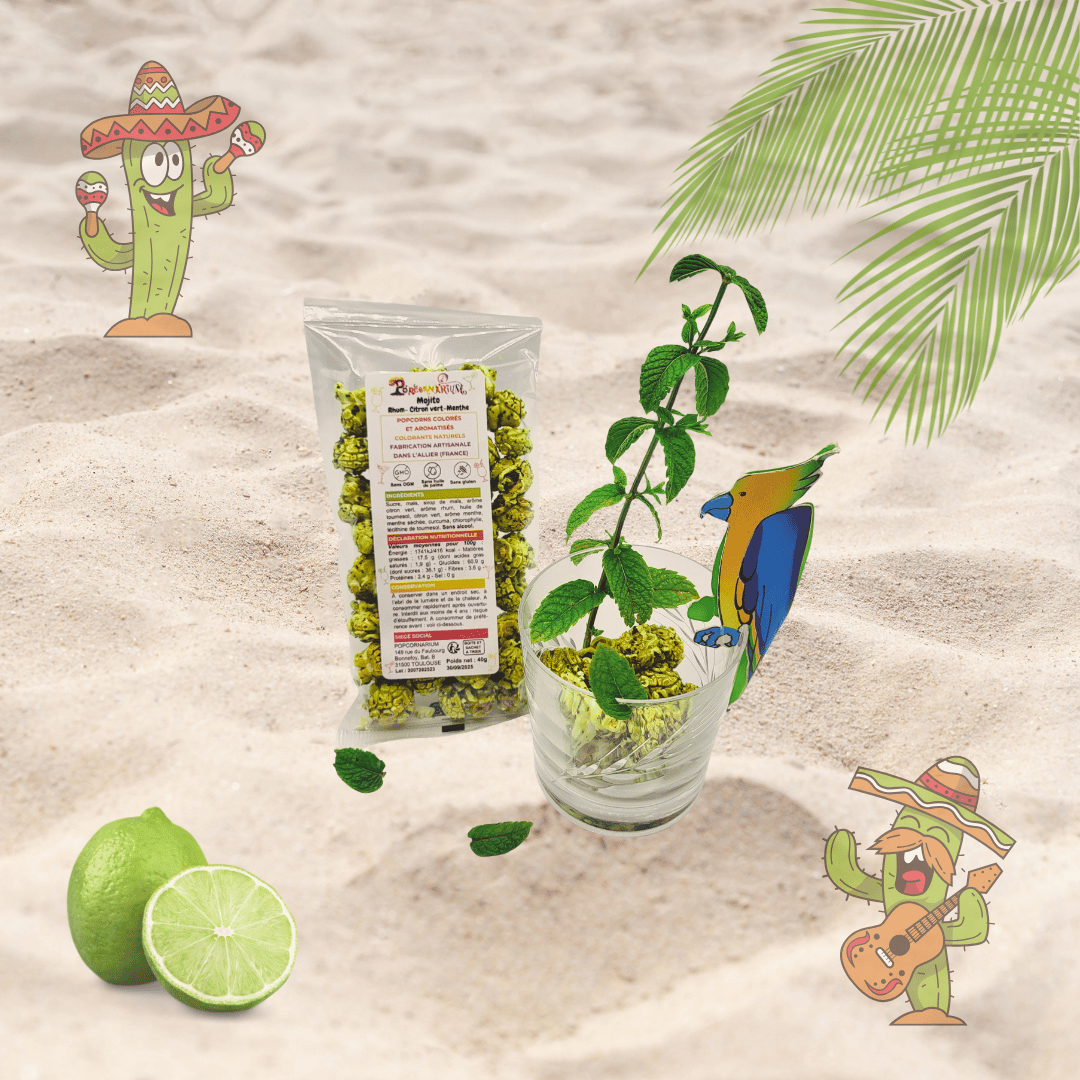Popcorns colorés et aromatisés saveur mojito 3 - Popcornarium
