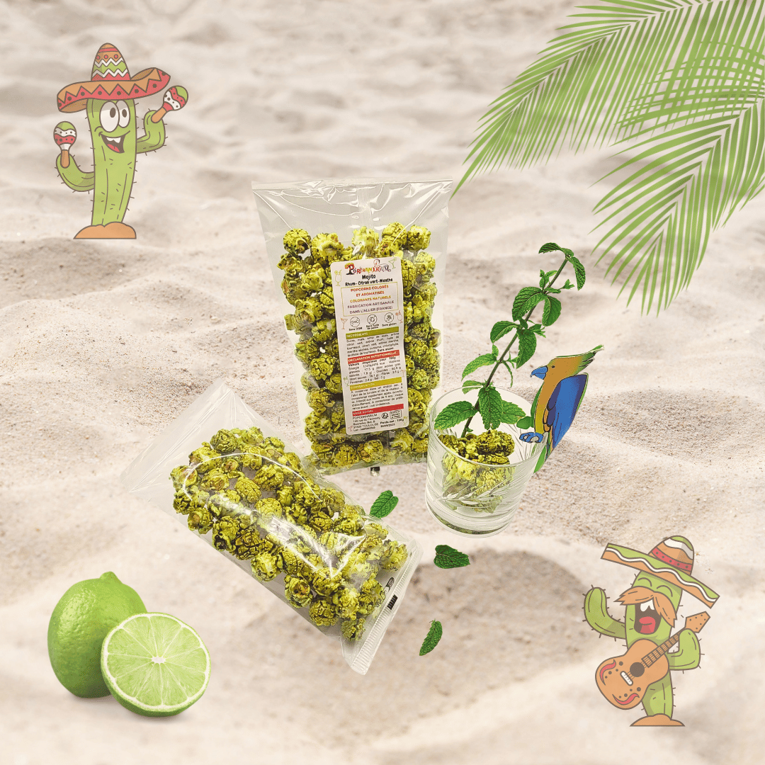 Popcorns colorés et aromatisés saveur mojito 1bis - Popcornarium
