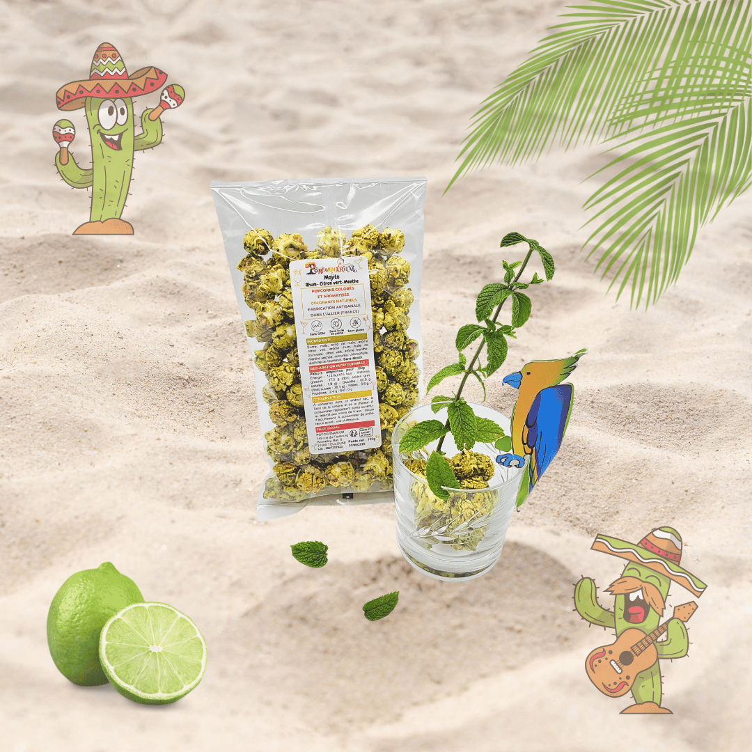 Popcorns colorés et aromatisés saveur mojito 2bis - Popcornarium