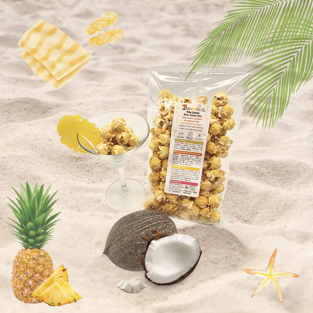 Popcorns colorés et aromatisés saveur pina colada 4 - Popcornarium