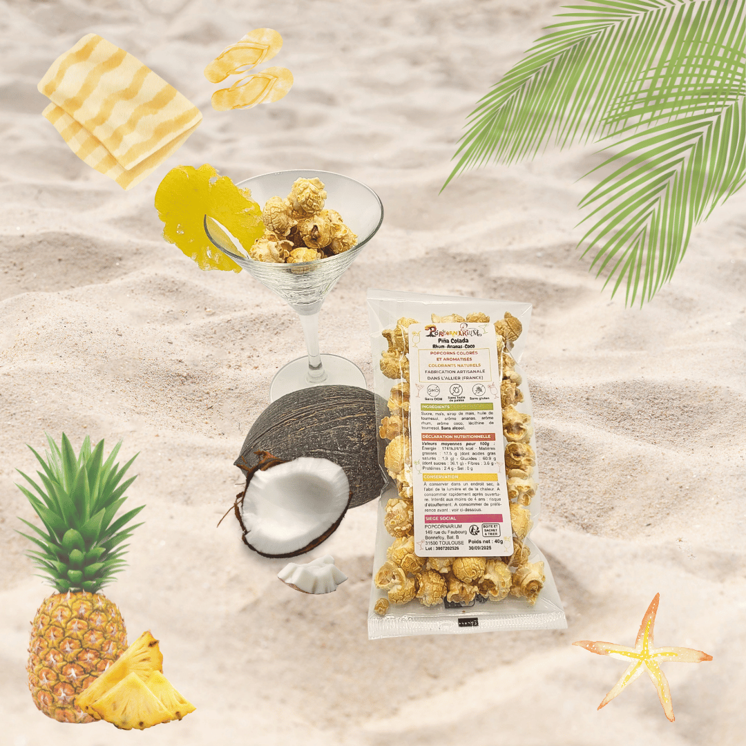 Popcorns colorés et aromatisés saveur pina colada 2 - Popcornarium
