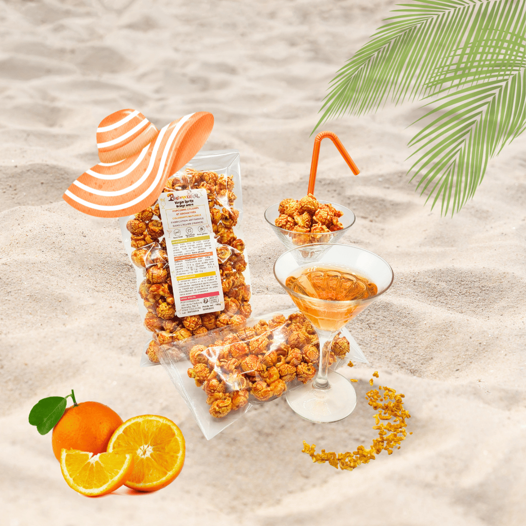 Popcorns colorés et aromatisés saveur Virgin Spritz - Popcornarium