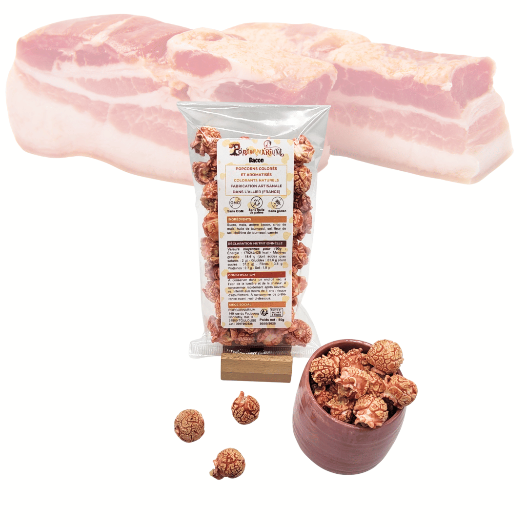 Popcorns colorés et aromatisés saveur bacon (édition limitée) 2 - Popcornarium