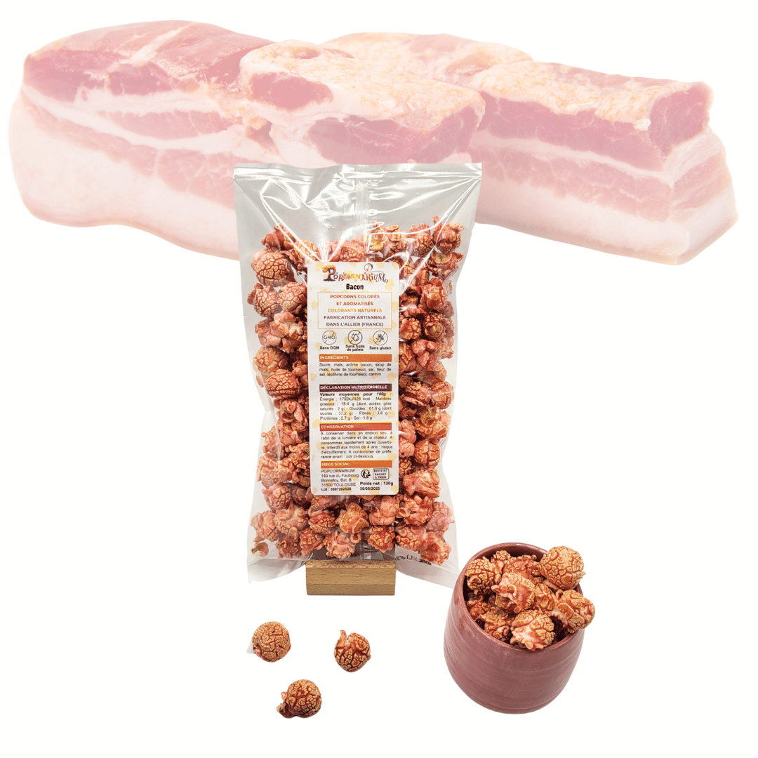 Popcorns colorés et aromatisés saveur bacon (édition limitée) 3 - Popcornarium