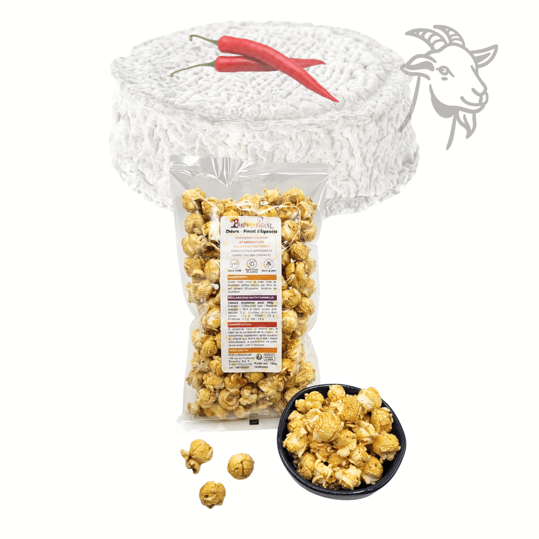Popcorns colorés et aromatisés saveur chèvre-piment d'Espelette 3 - Popcornarium