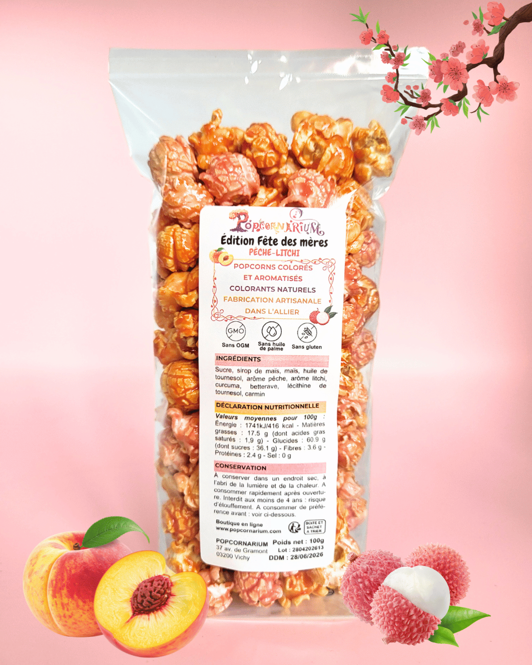 Popcorn gourmet saveur pêche-litchi 6 - Popcornarium