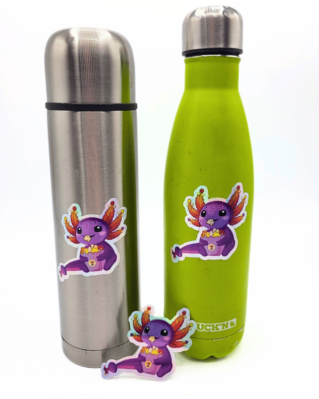 Sticker holographique axolotl gourmand Souna Popcornarium
