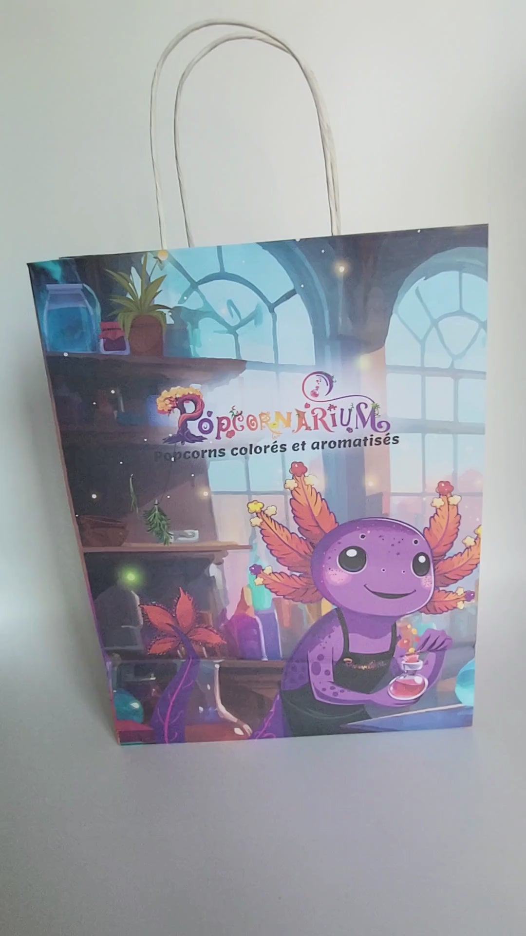 Vidéo Sac papier kraft impression totale illustration Popcornarium